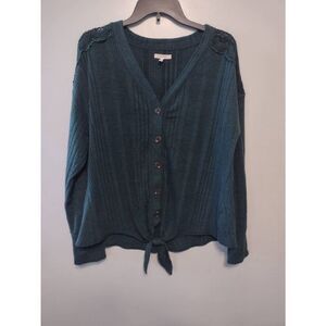 Maurices Teal Button-Front Tie-Hem Blouse